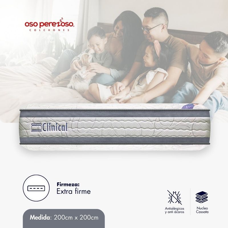 OSO PEREZOSO - Colchón Clinical+ King 200cm200cm - Ortopédico Cassata - Firmeza Extra Firme.