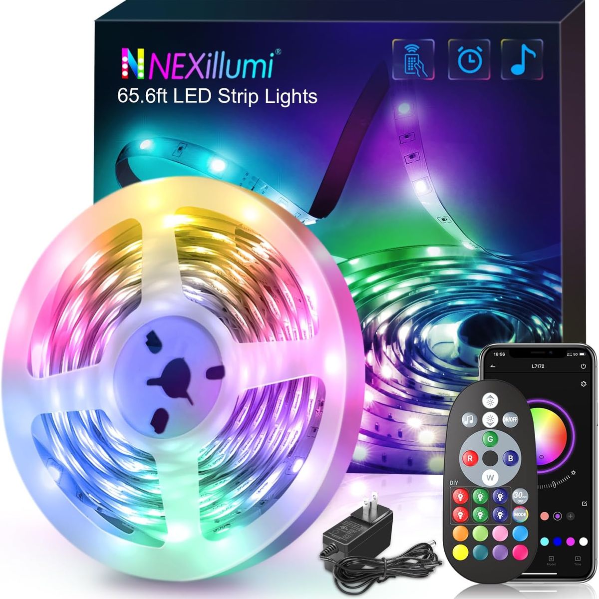 LEDMAX - Cinta Led RGB 20mt Bluetooth Audioritmica + Control Remoto Multicolor