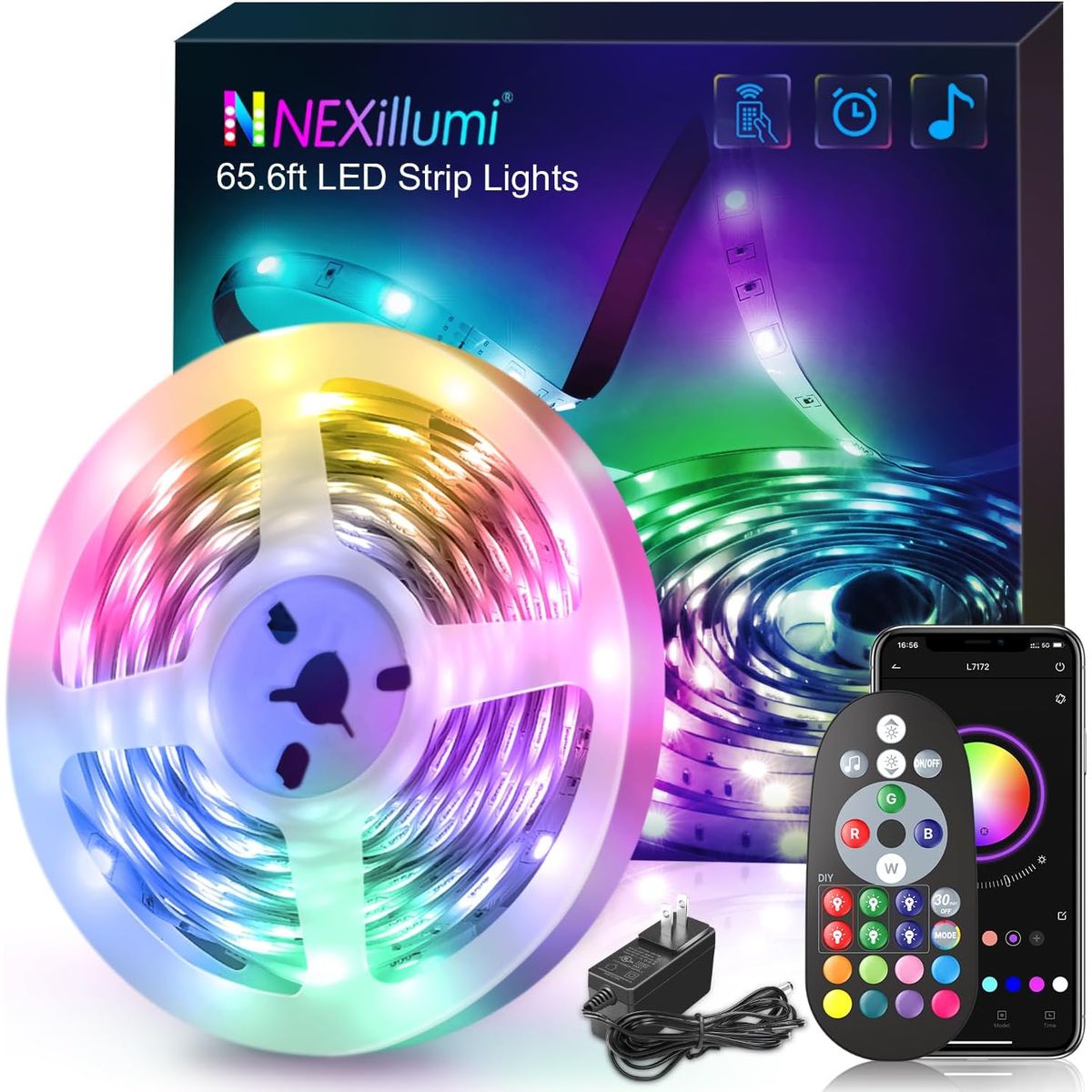 LEDMAX - Cinta Led RGB 20mt Bluetooth Audioritmica + Control Remoto Multicolor