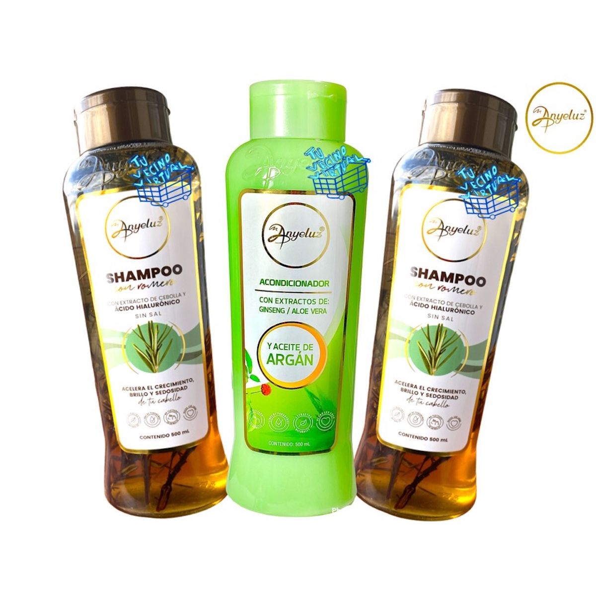 ANYELUZ - Kit 2 shampoo de romero Anyeluz + Acondicionador Aloe vera Anyeluz
