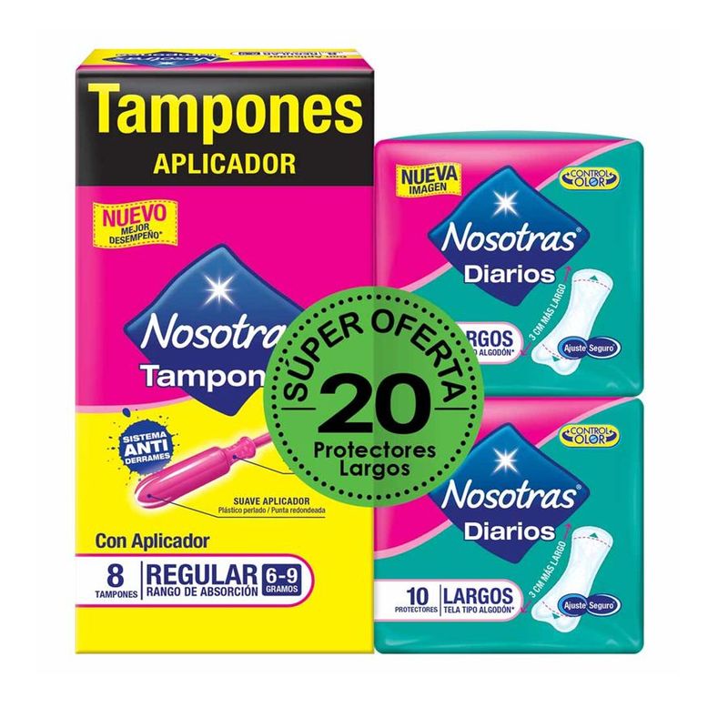 NOSOTRAS - Tampón Nosotras Regular Con Aplicador 8 Unidades + 20 Protectores