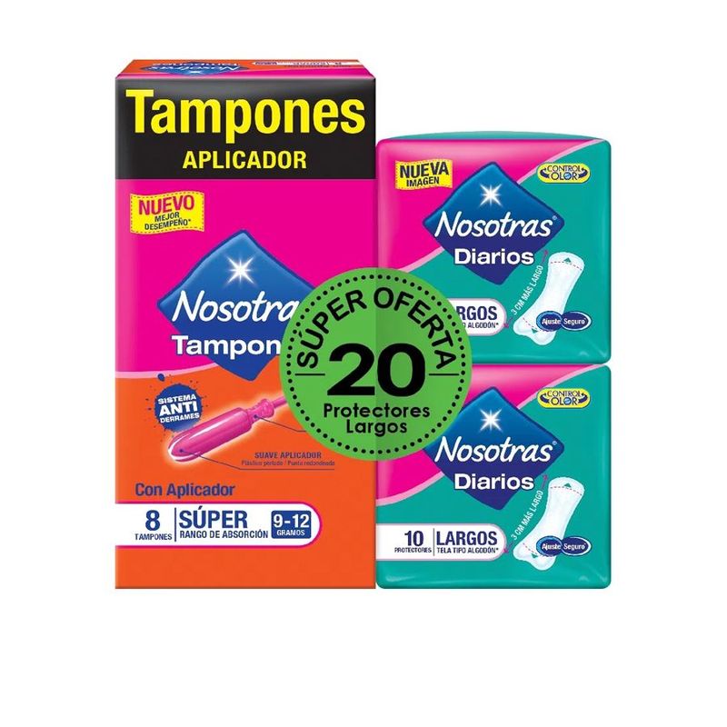 NOSOTRAS - Tampón Nosotras Super Con Aplicador 8 Unidades + 20 Protectores Largo