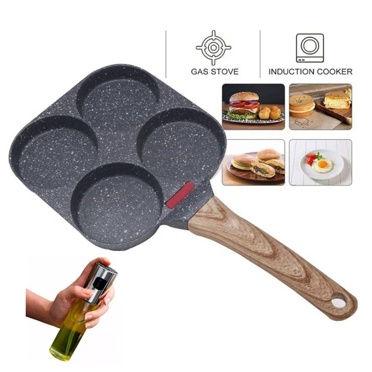 ONE PIXEL - Sarten Antiadherente 4 Puestos Incluye Dispensador Rociador De Aceite