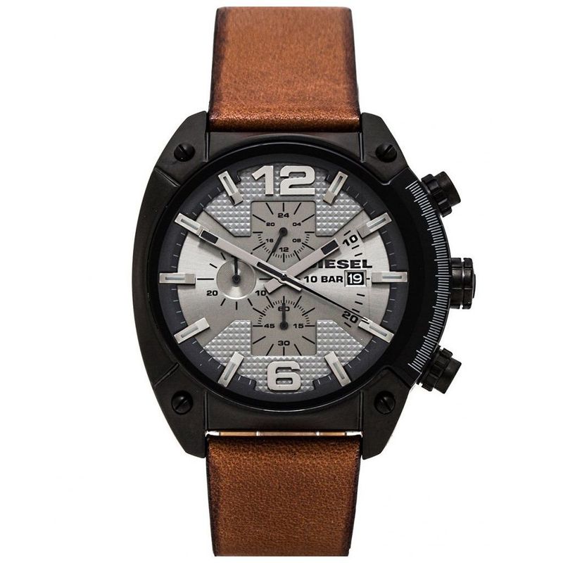 DIESEL - Reloj Diesel Overflow Dz4317 Negro Metálico Cuero Marrón