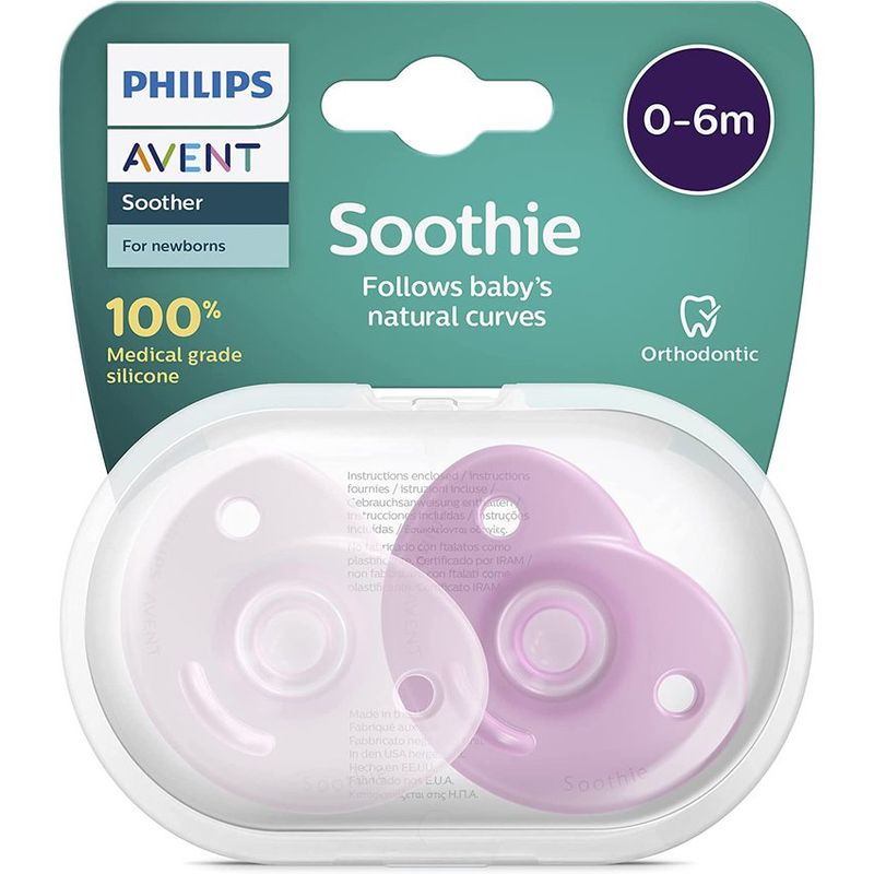 AVENT - Chupo avent bebe entretenedor soothie 0-6m x 2 unidades ROSA
