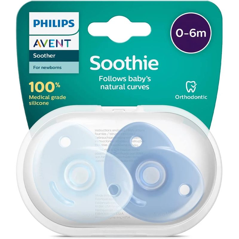AVENT - Chupo avent bebe entretenedor soothie 0-6m x 2 unidades AZUL