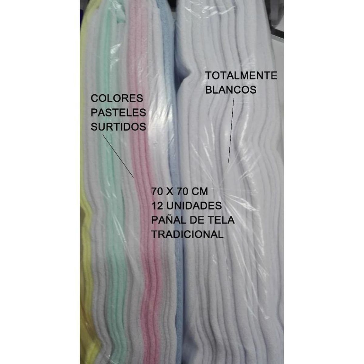 BEBE - Pañales tela bebe adulto (docena) 70 x 70 tradicional BLANCO