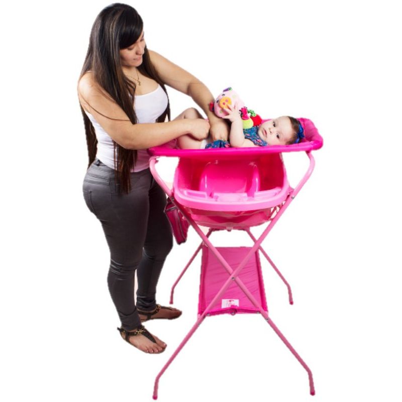 ABBA - Bañera bebe  Soporte Completo Con Cambiador De Pañales Rosa