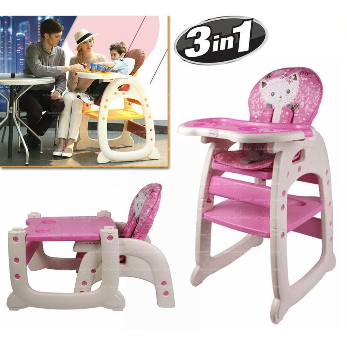 GENERICO - Silla comedor escritorio bebe infantil 3 en 1 reclinable