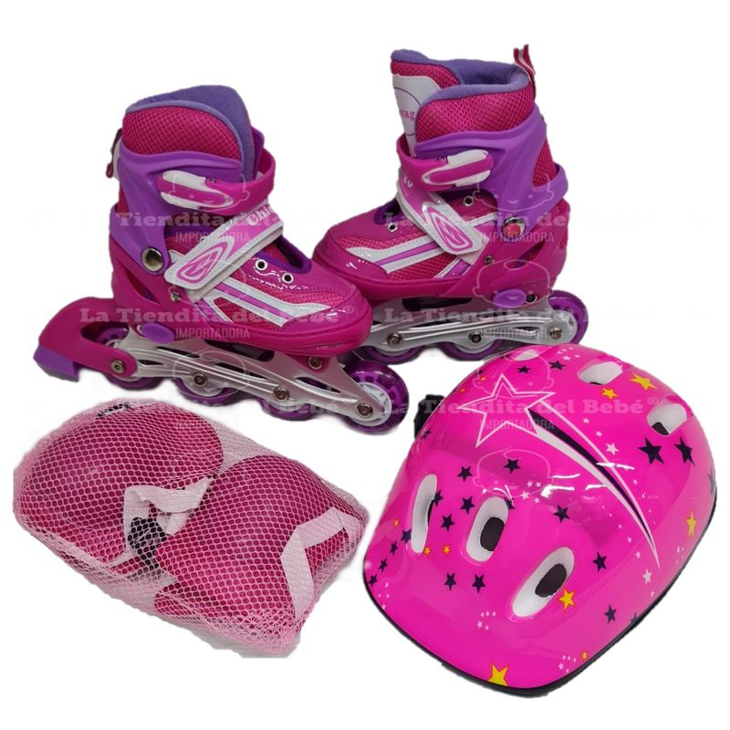 CHICAGO - Patines  kit protección infantiles skates luces 28-33 ROSA