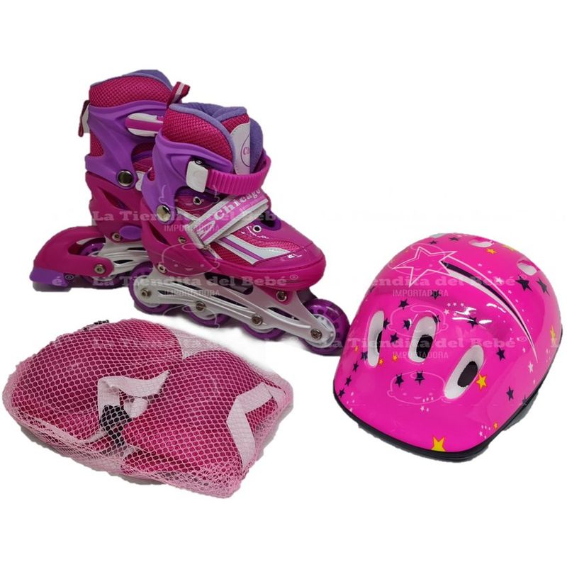 CHICAGO - Patines  kit protección Niña Deporte luces 28-33 ROSADOS
