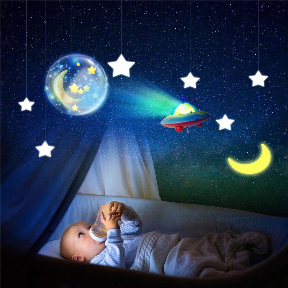 HUANGER - Móvil bebe musical proyector de luces control remoto unisex