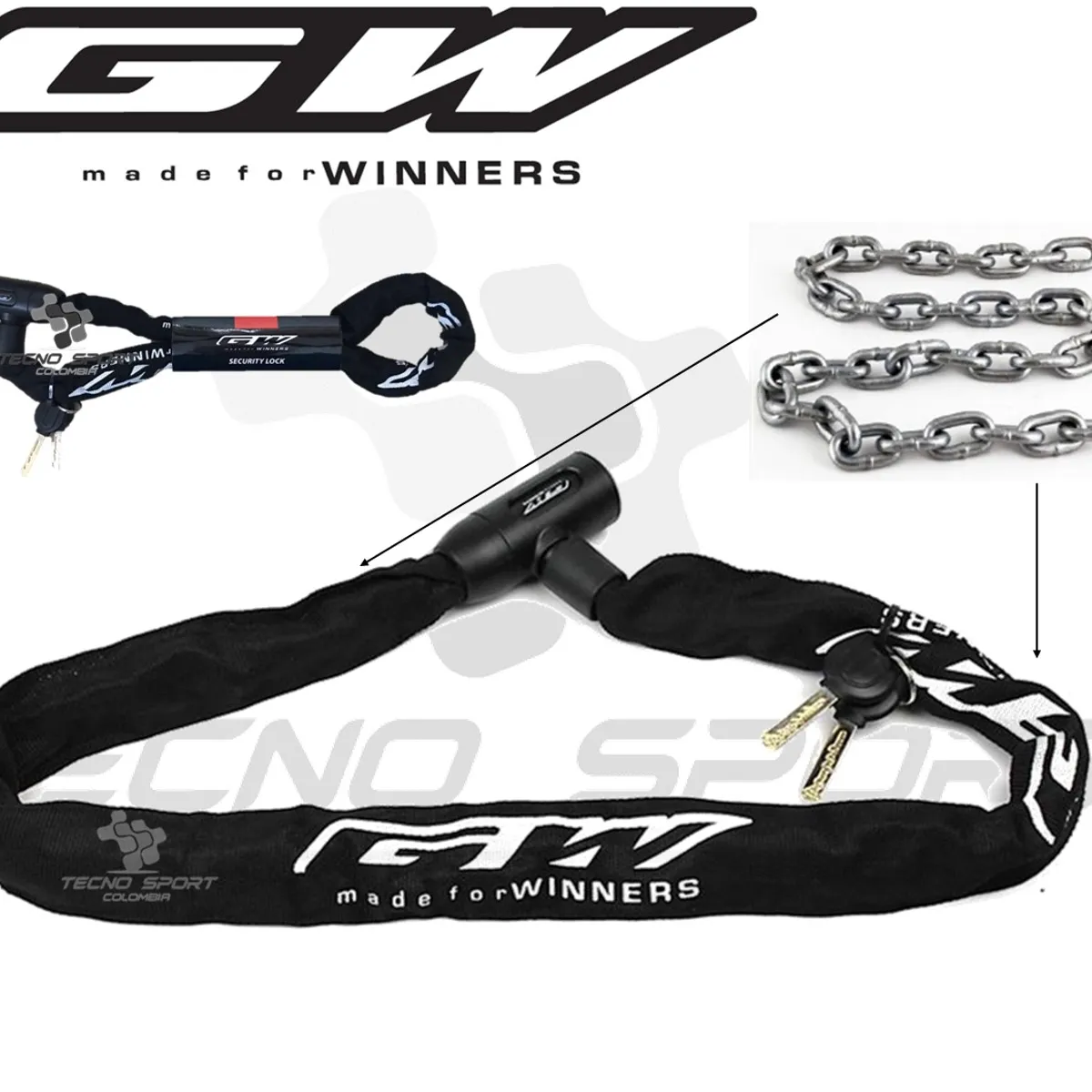 GW - Candado gw cadena seguridad bicicleta moto multiusos