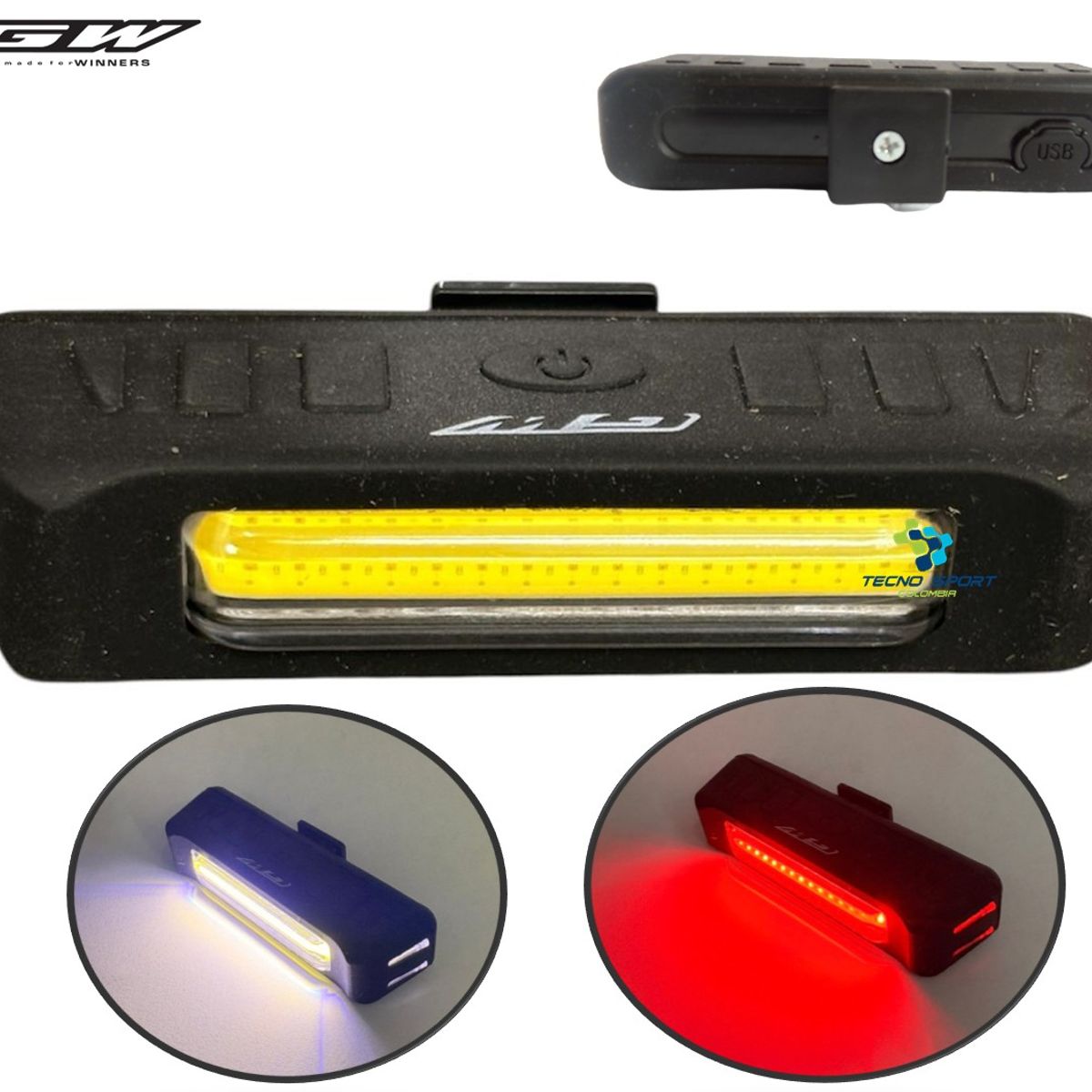 GW - Luz trasera gw bicicleta recargable usb 100 lumens 5 funcion