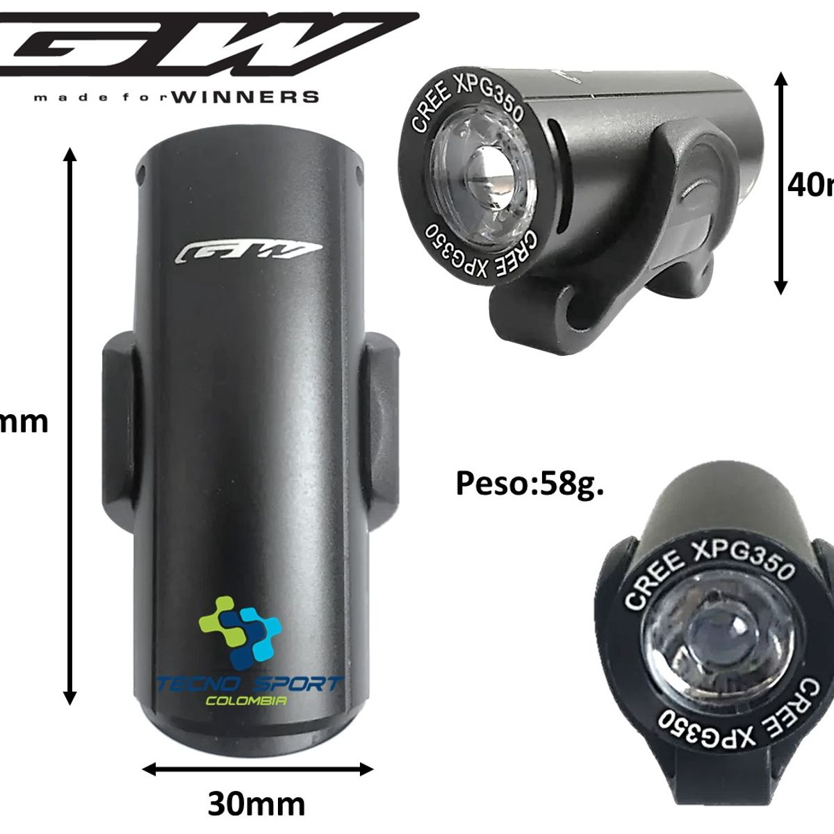 GW - Luz bicicleta delantera gw recargable usb led 300 lumens