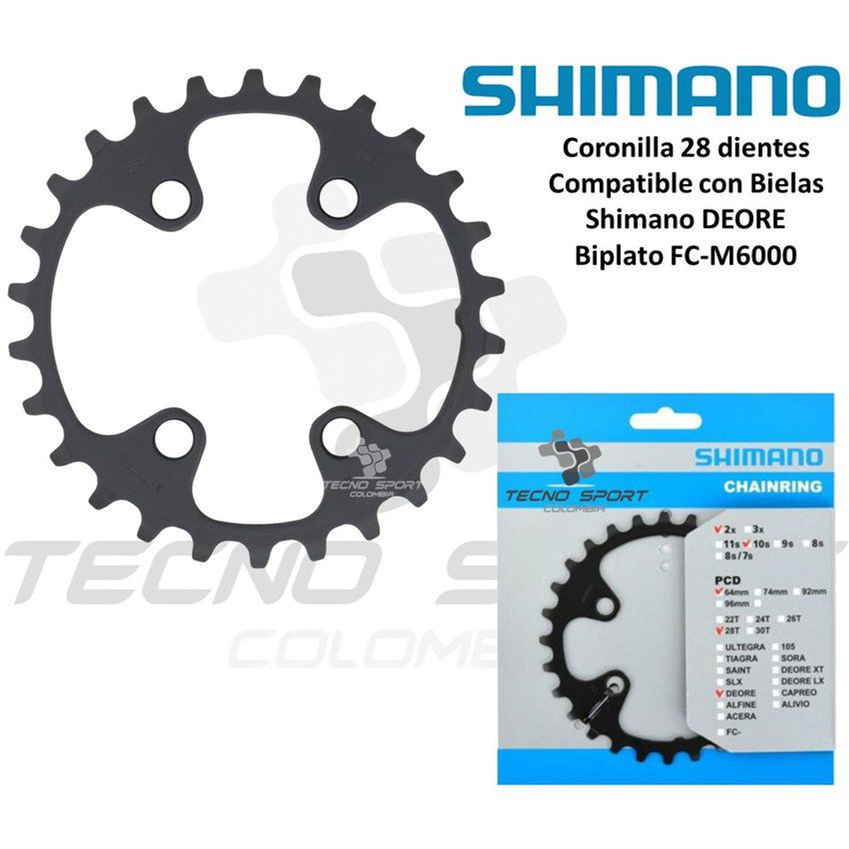 SHIMANO - Plato coronilla shimano deore m6000 10v biplato 28 dientes