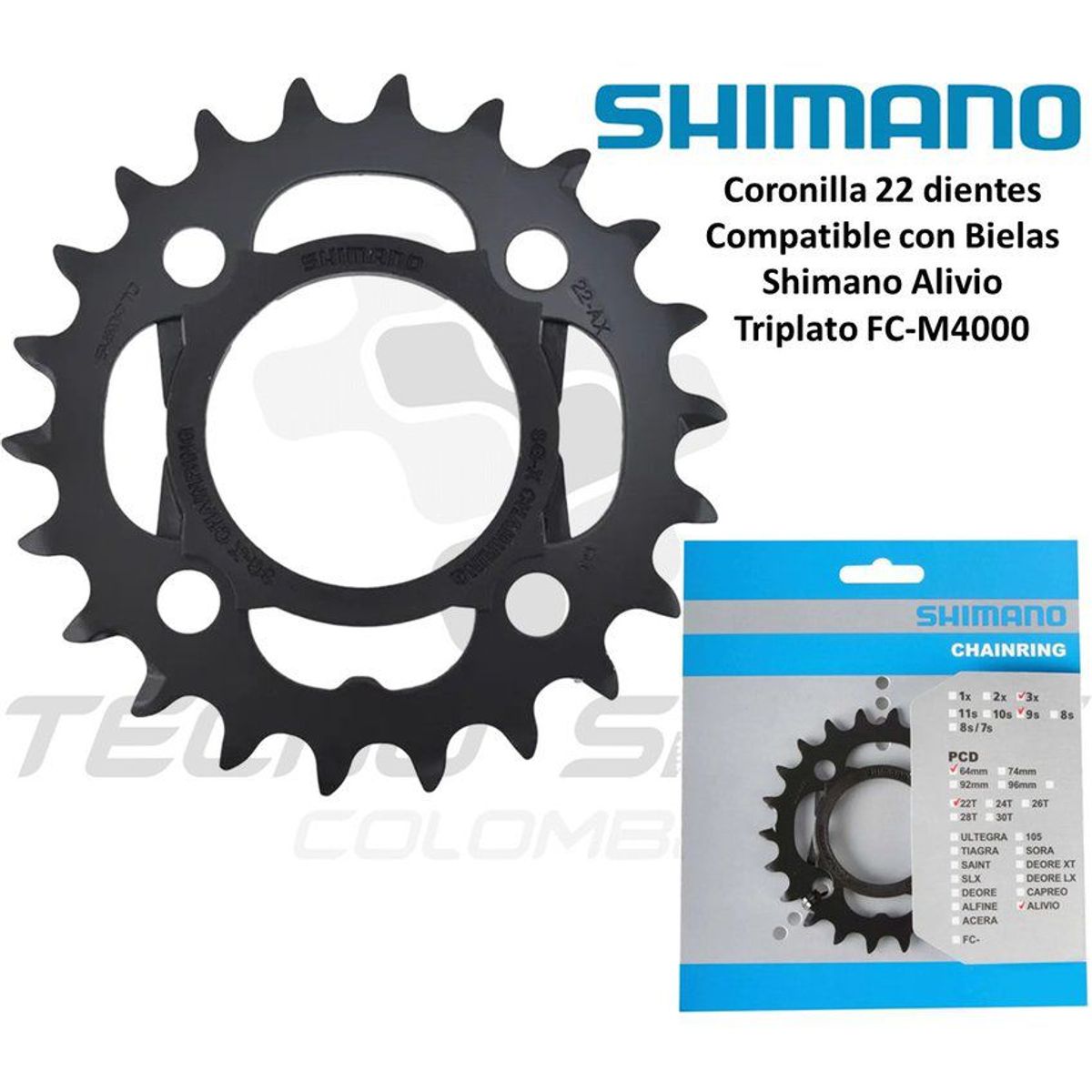 SHIMANO - Plato coronilla shimano alivio m4000 9v triplato 22 dientes