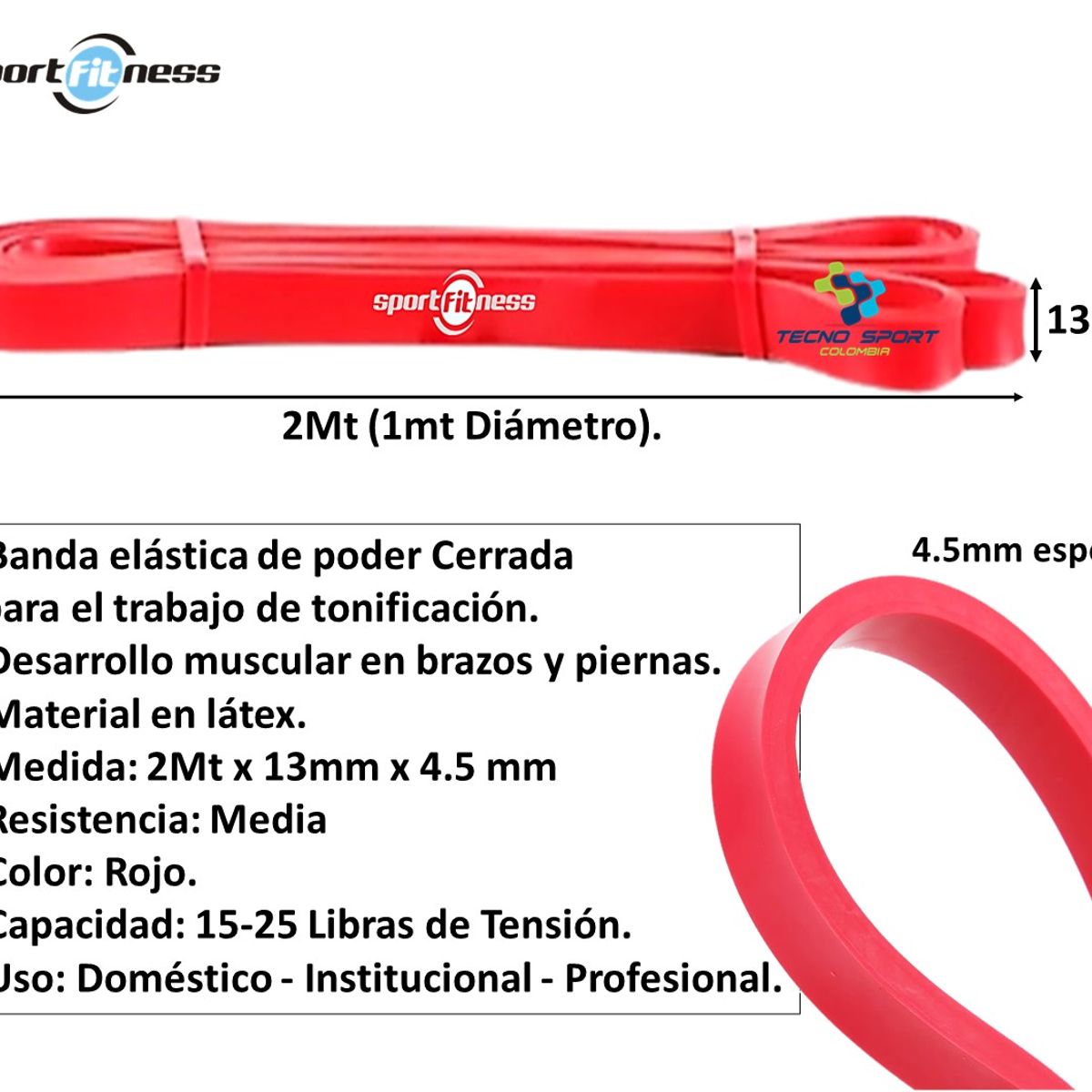 SPORT FITNESS - Kit 5 pzs banda poder elástica sportfitness tonificacion gym
