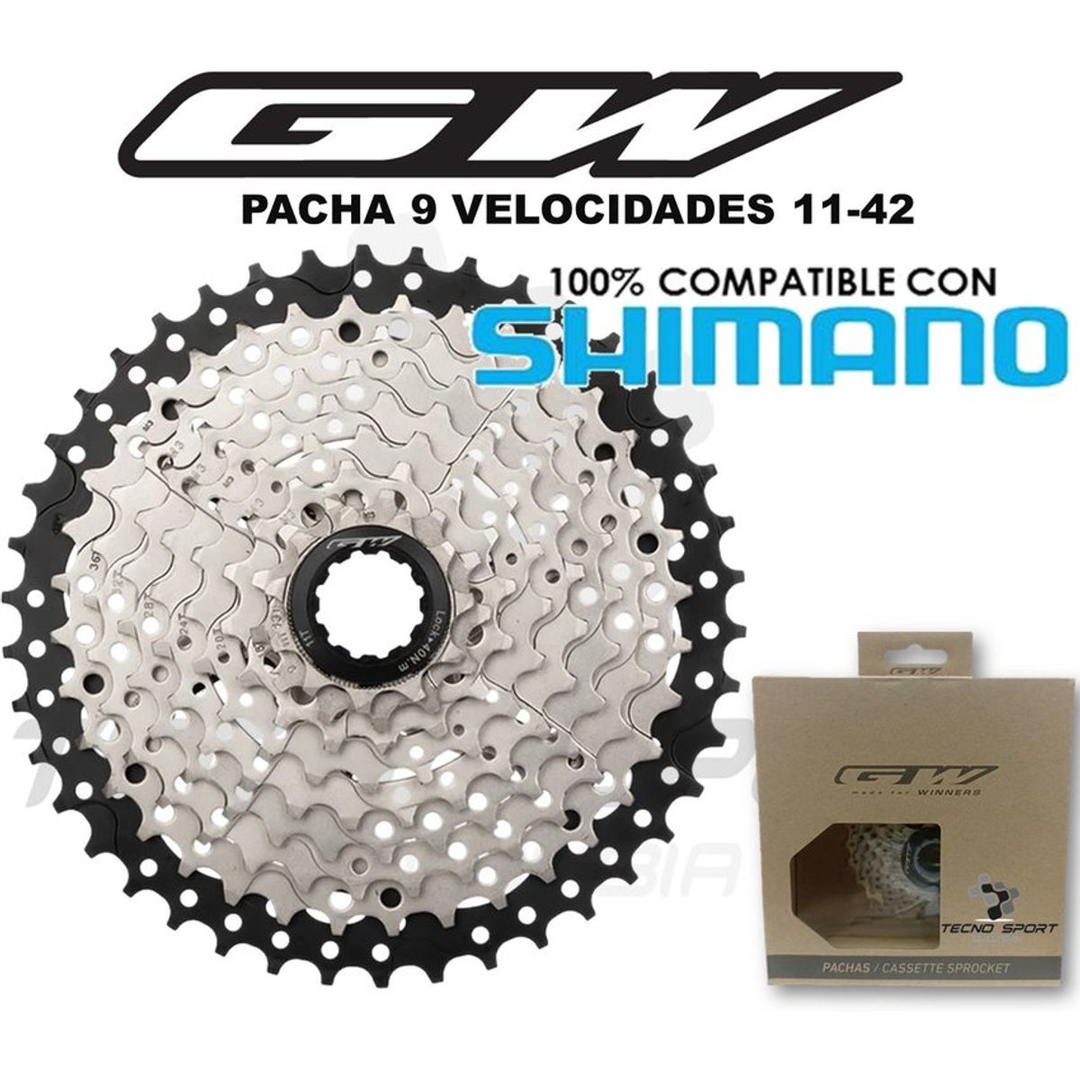 GW - Pacha cassette gw 9 velocidades 11-42 compatible con shimano