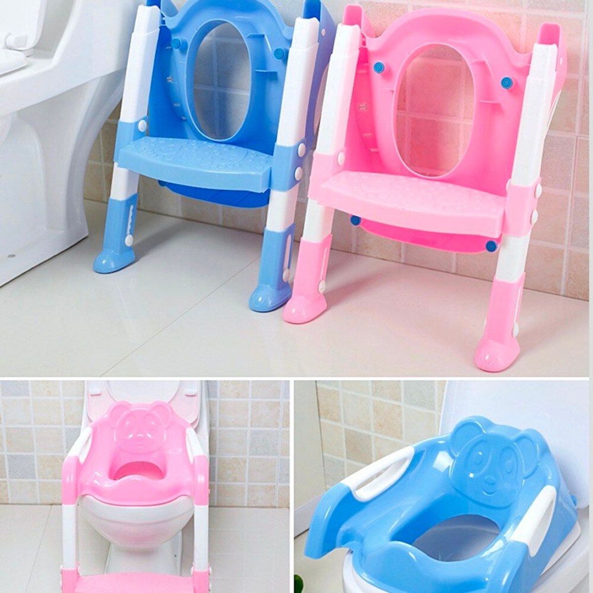 GENERICO - Escalera Reductora Con Adaptador De Baño Para Niños - Rosado