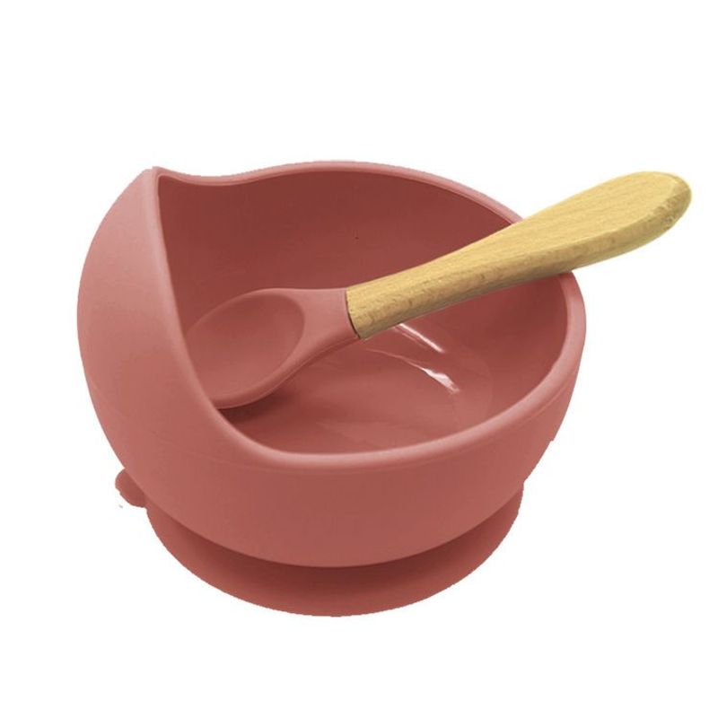 GENERICO - Set De Bowl Con Cuchara Silicona Para Bebes - Vinotinto