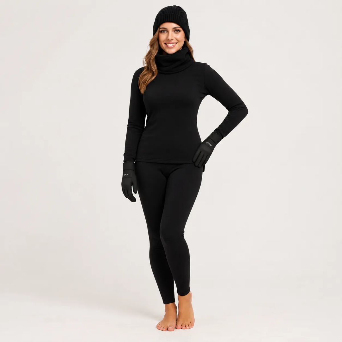 FRIOLENTA - Ropa térmica Invierno x 5 legging buzo guantes gorros bandana - negro