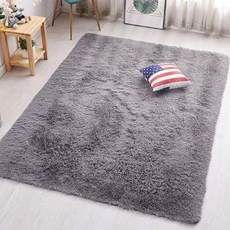 SCHAFFHAUSEN - Alfombra Decorativa De Pelo Largo Y Suave Con Base Antideslizante Gris