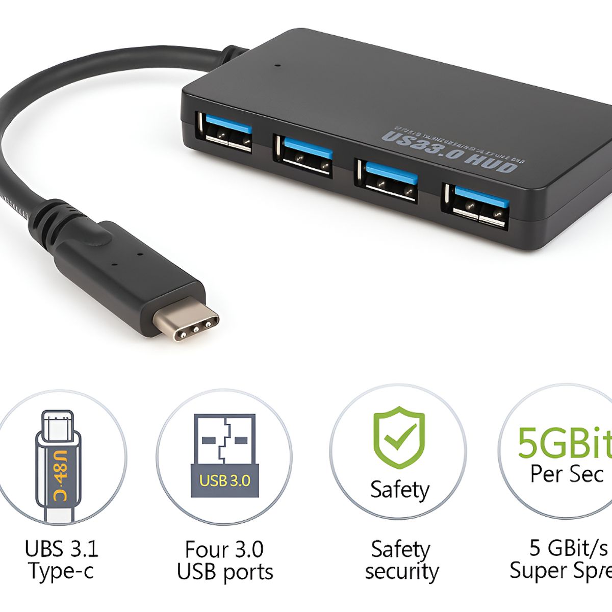GENERICO - Hub Usb Tipo C 3.0 Para Computador USB - C  4 Puertos