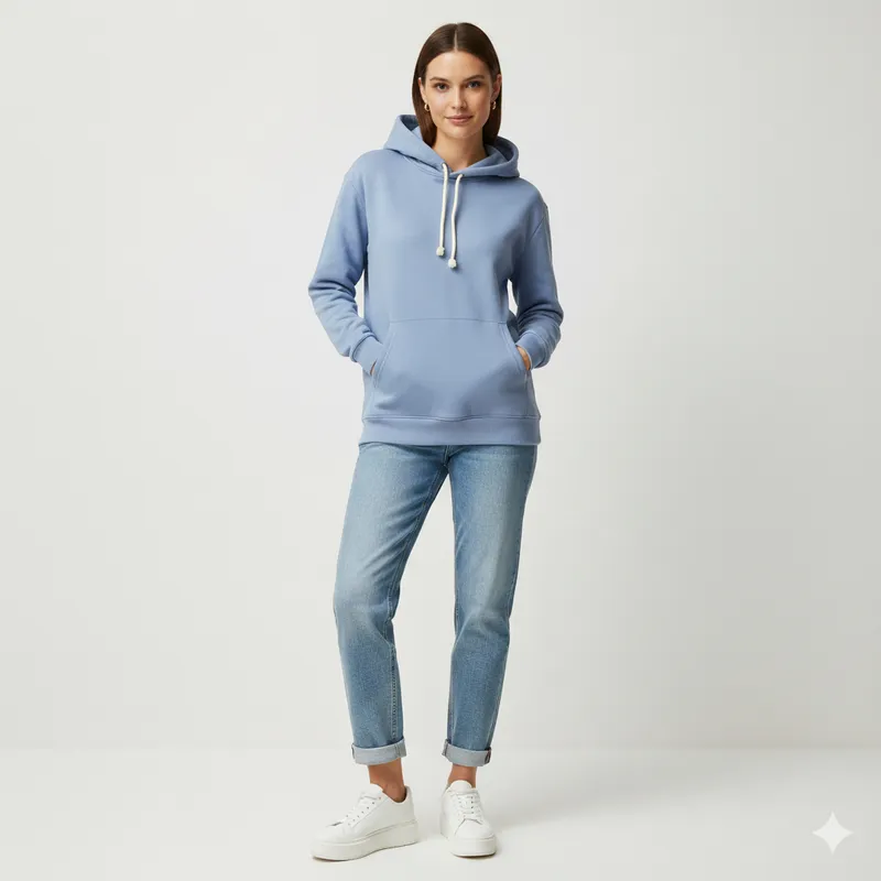FRIOLENTA - Saco  buzo hoodie mujer capota algodón perchado - azul