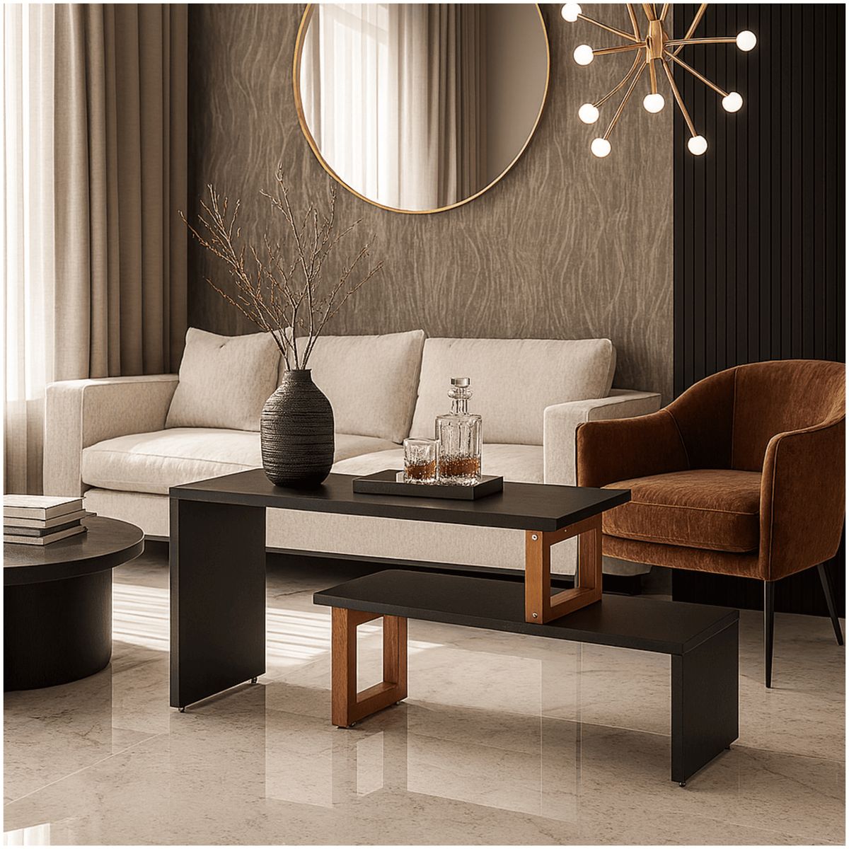 MUEBLES 2020 - Mesa Auxiliar Glam Negro/Almendra