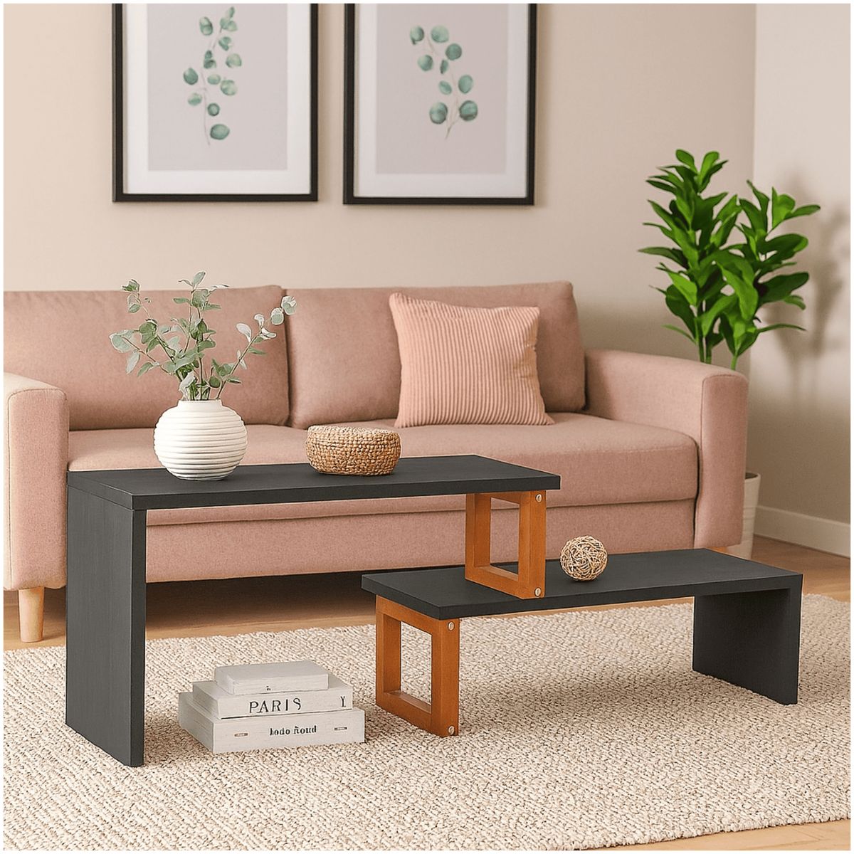 MUEBLES 2020 - Mesa Auxiliar Glam Negro/Almendra