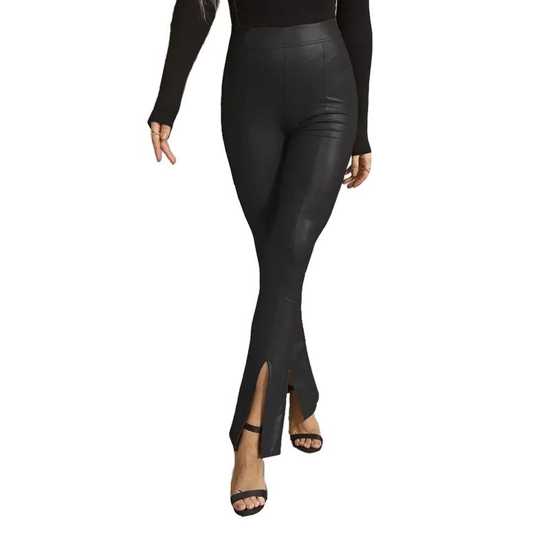 FRIOLENTA - Legging Cuerina Bota Campana - negro