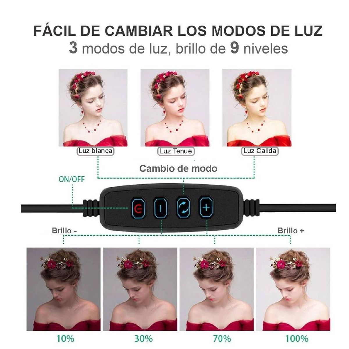 ONE PIXEL - Aro De Luz Led Regulable 30cm Para Móvil Cámaras Trípode