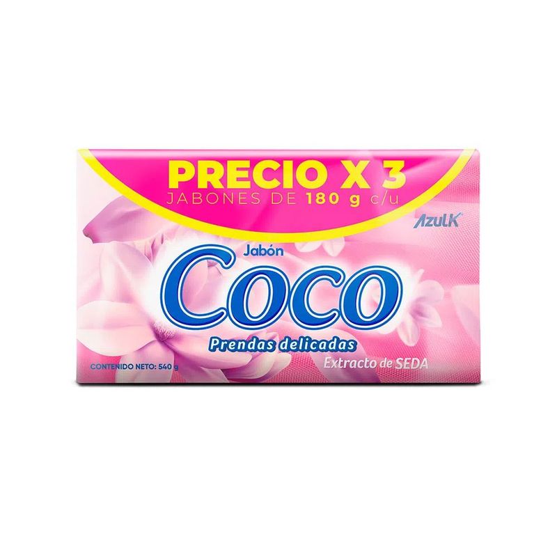 AZUL K - Jabon Coco Lavar Prendas Delicadas x 3 Und x 180g C/U
