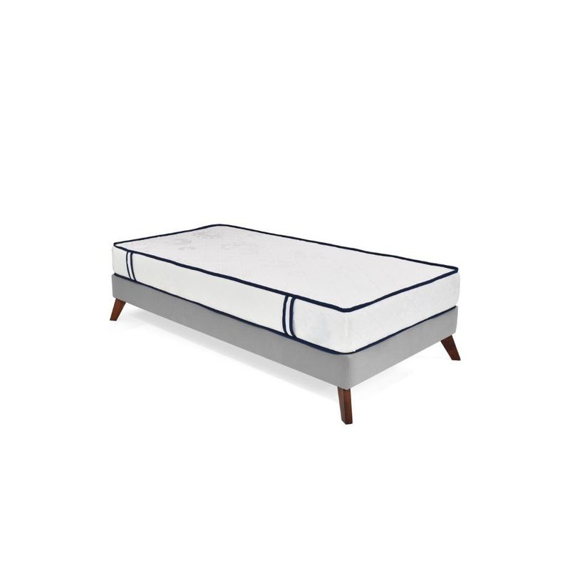 GENERICO - Base Cama Santorini Sencillo Tela Plata con Colchón Varna