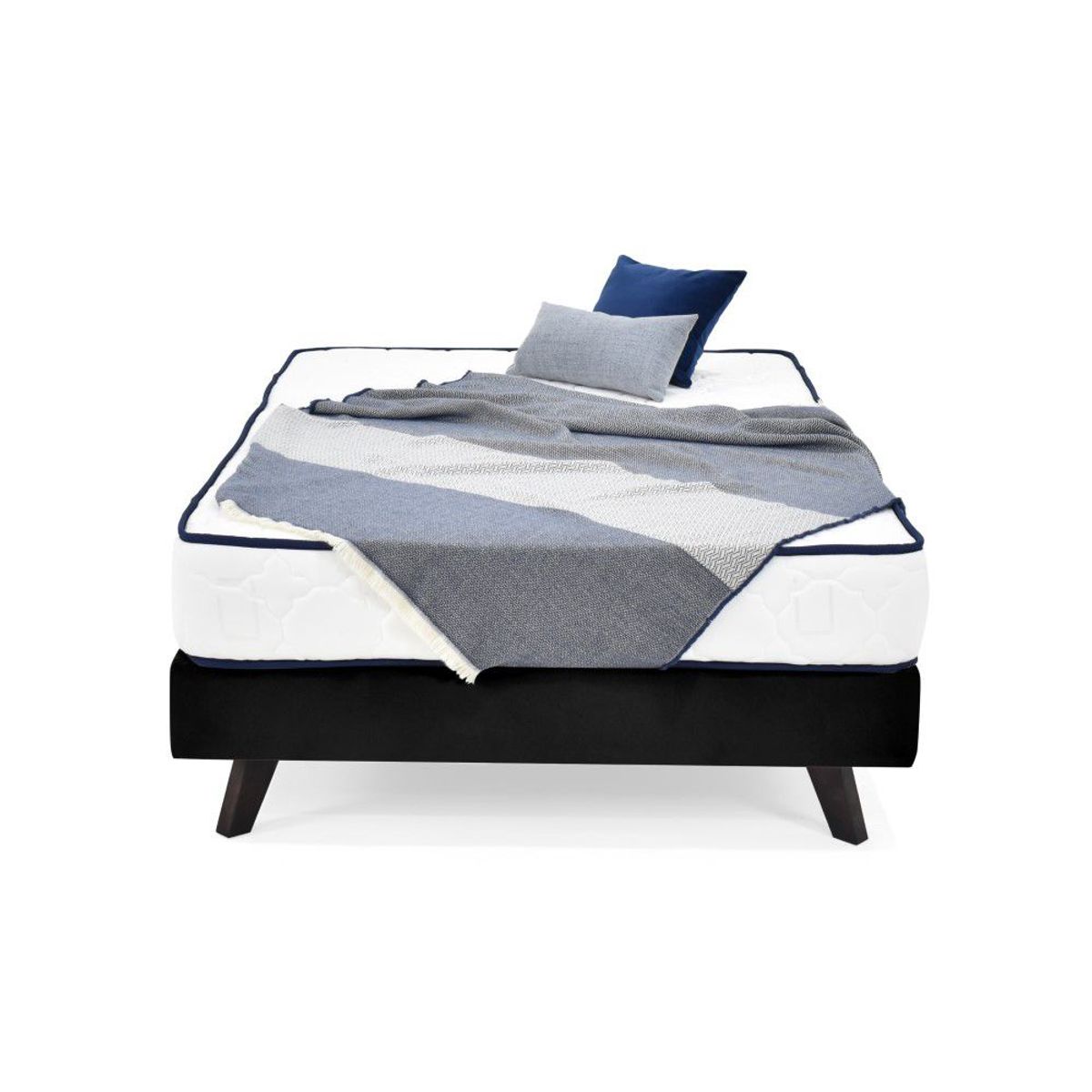 GENERICO - Base Cama Santorini Semidoble Tela Negro con Colchón Varna