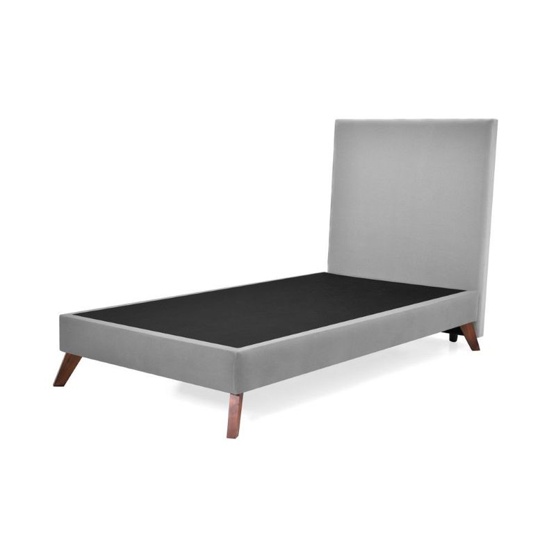GENERICO - Base Cama con Cabecero Santorini Sencillo Tela Plata
