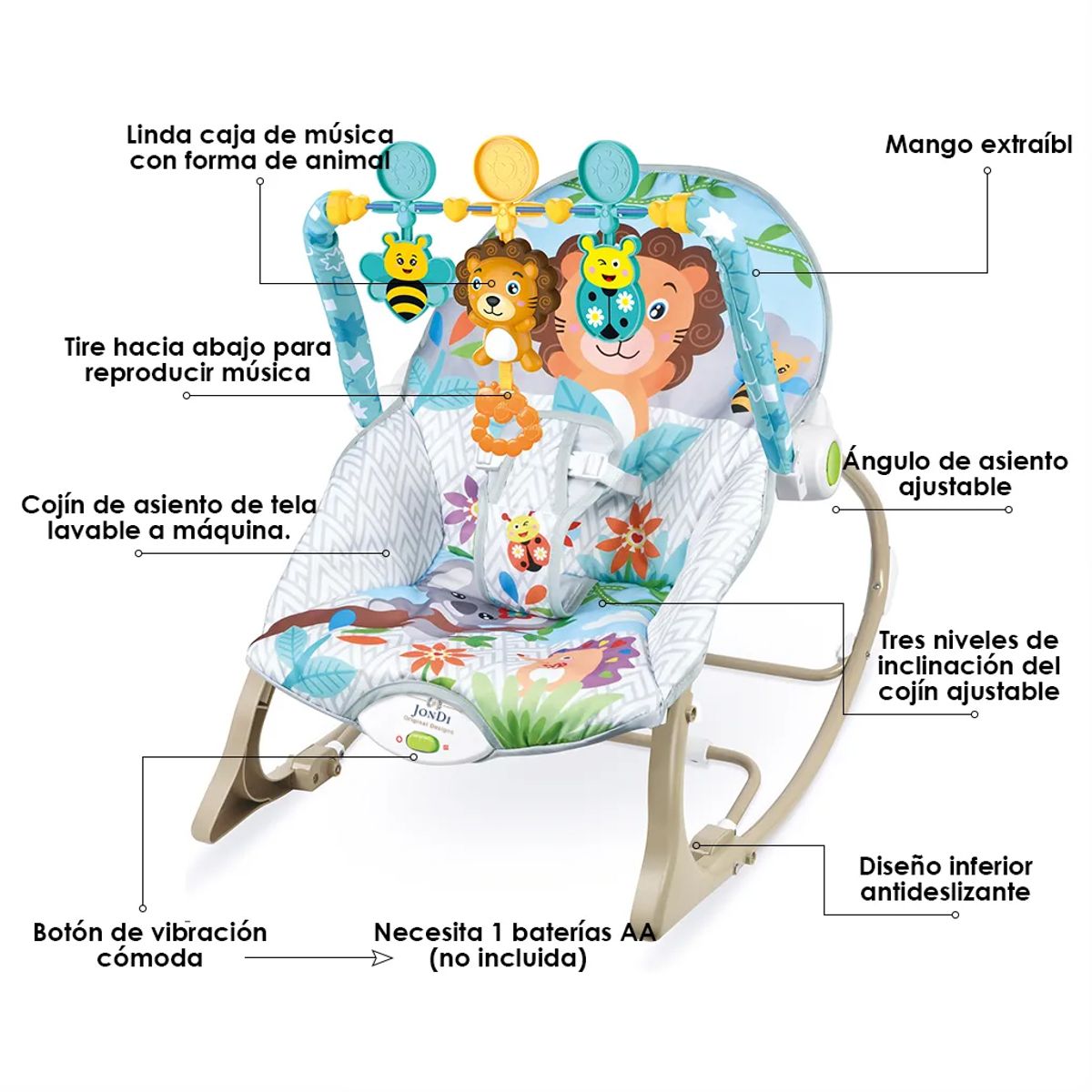JON DI GROUP SAS - Silla Mecedora Vibradora Musical para Bebe 3 en 1 Mosquitero