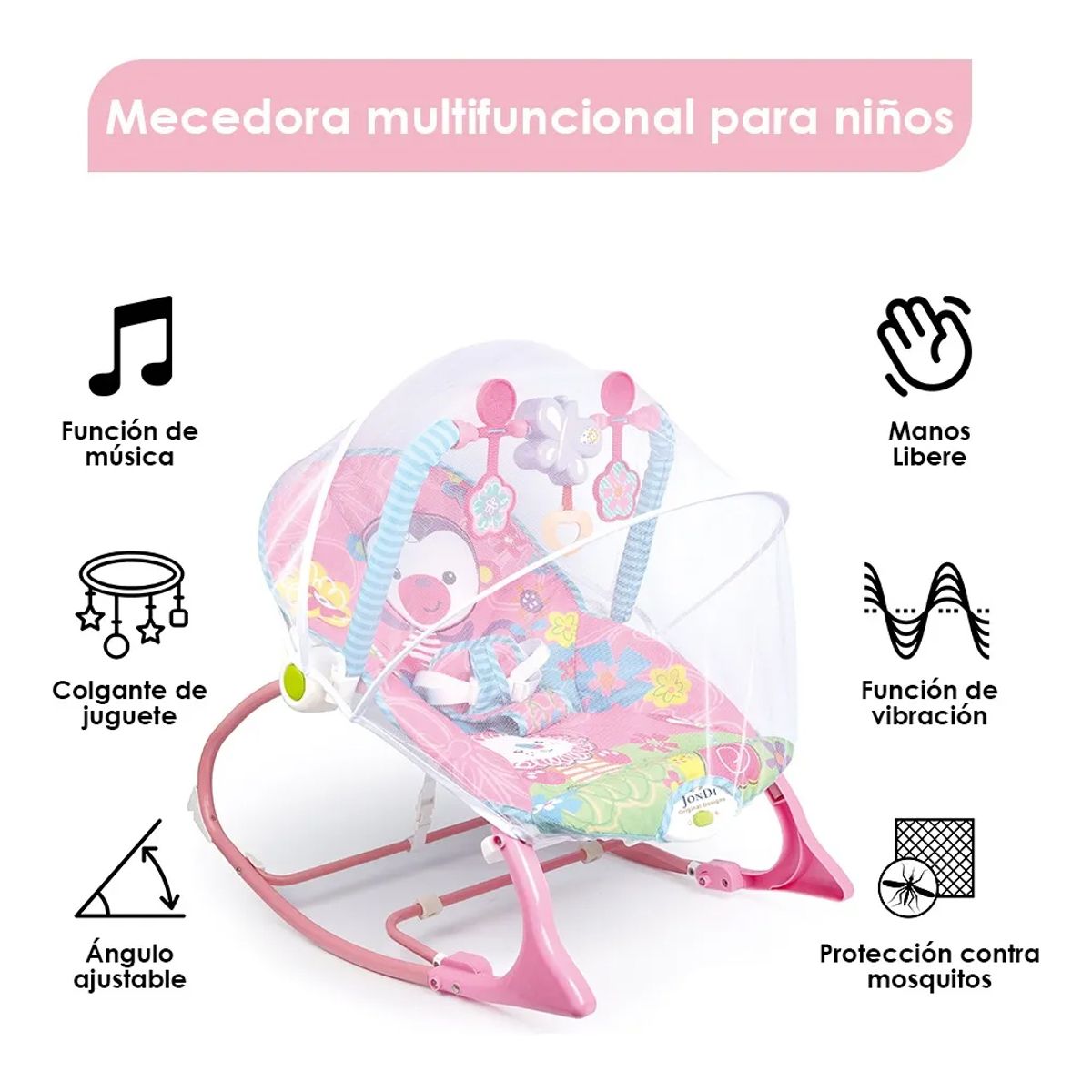 JON DI GROUP SAS - Silla Mecedora Vibradora Musical para Bebe 3 en 1 Mosquitero