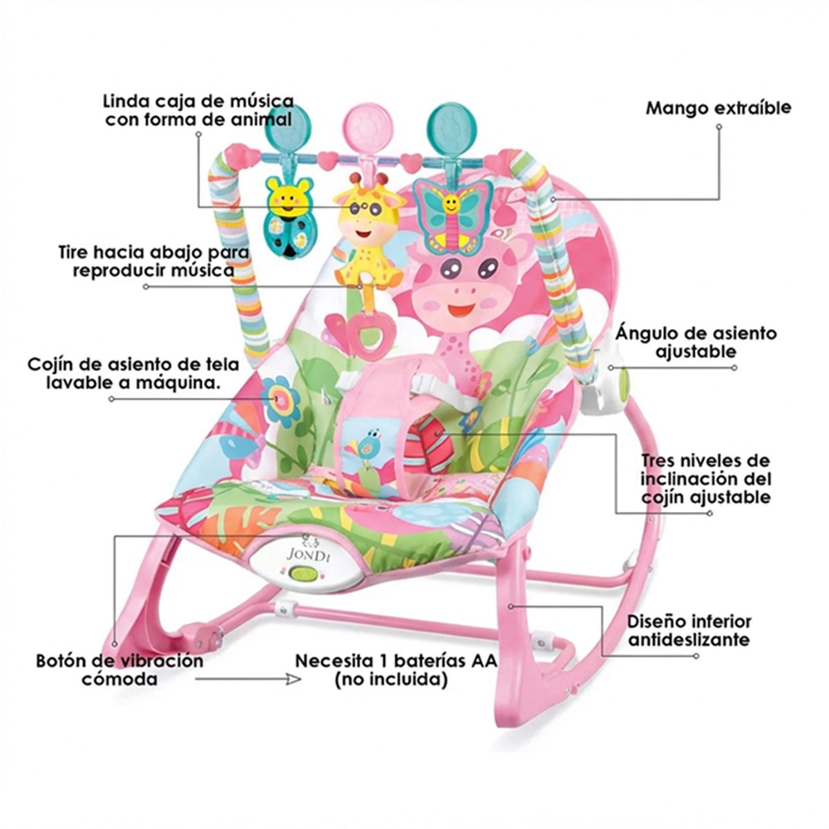 JON DI GROUP SAS - Silla Mecedora Vibradora Musical para Bebe 3 en 1 Mosquitero