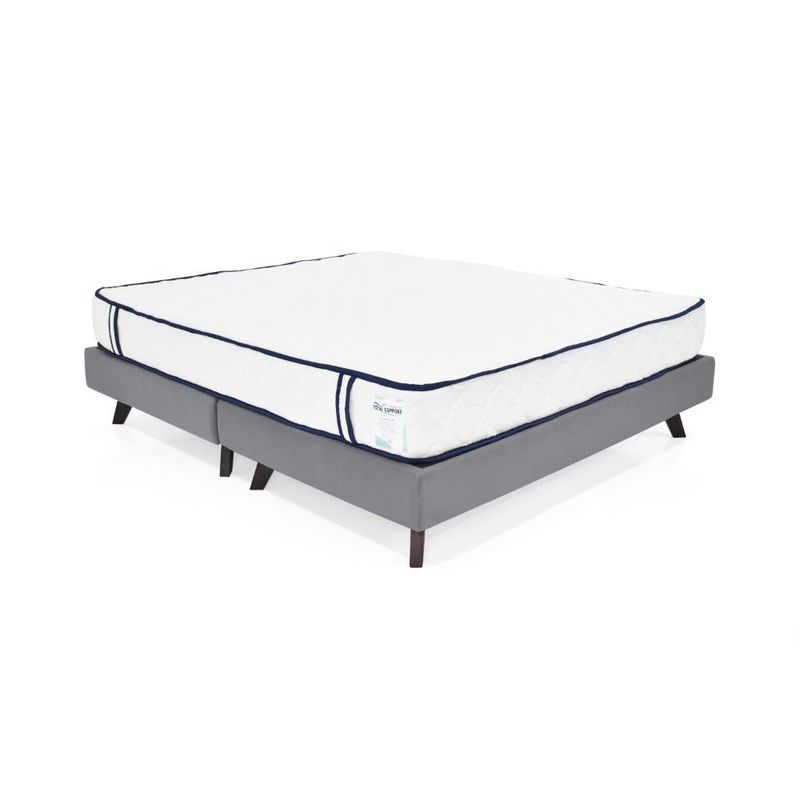 GENERICO - Base Cama Santorini Queen Tela Plata con Colchón Varna