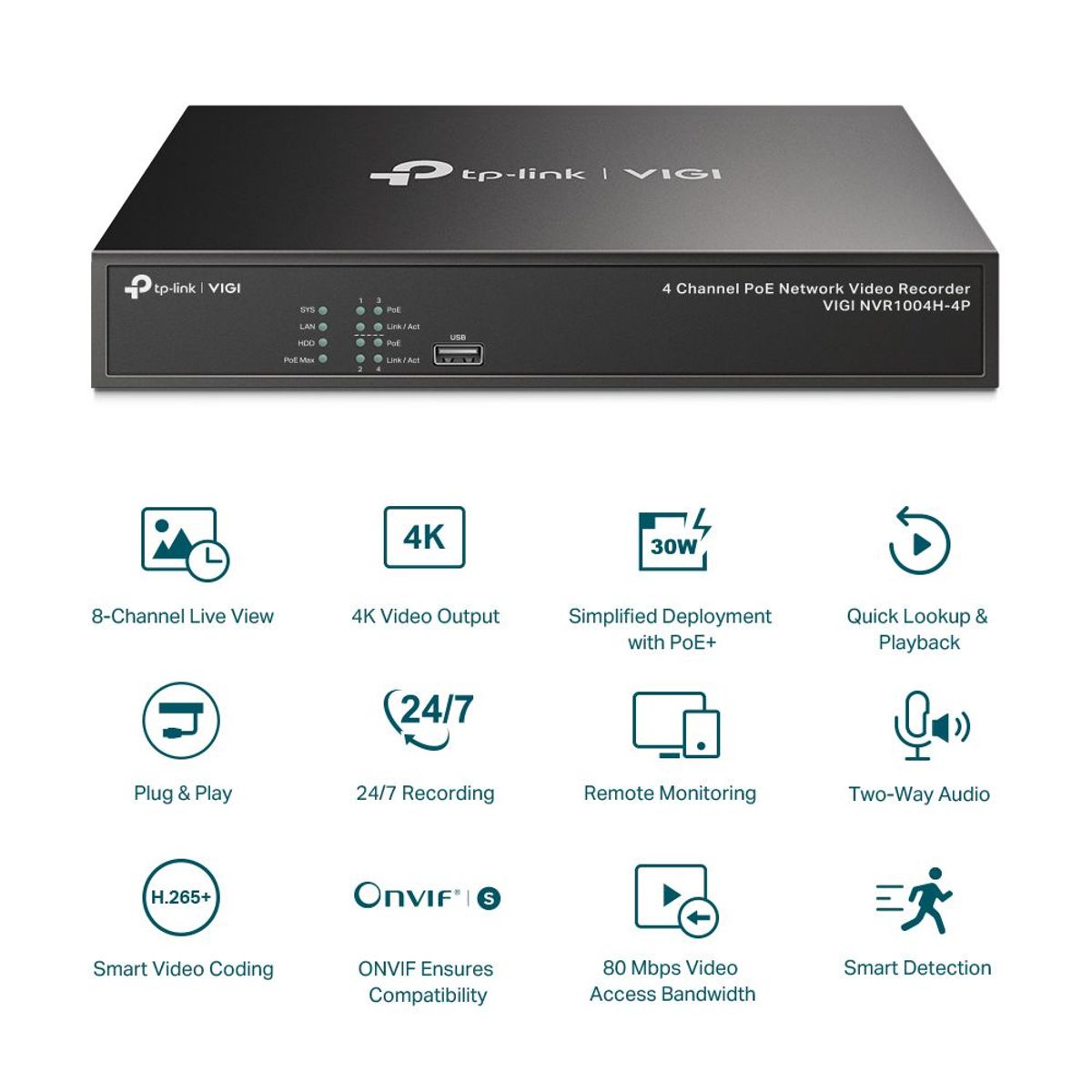 TP LINK - Grabador de Video para 4 Cámaras IP TP-LINK NVR POE 1xHDD 5MP
