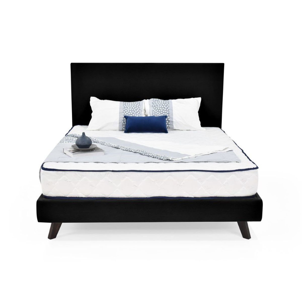 COLCHONES TOTAL COMFORT - Set de Dormitorio Santorini Queen Tela Negro con Colchón Varna