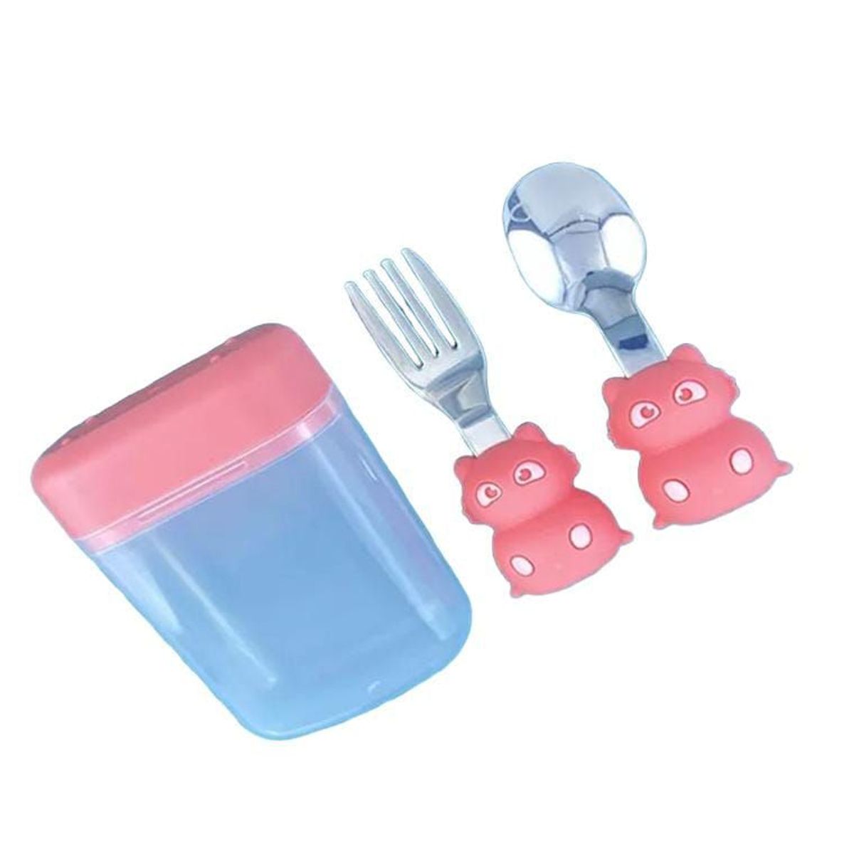 GENERICO - Set De Mini cubiertos Gatito Con Estuche Para Niños - Rosado