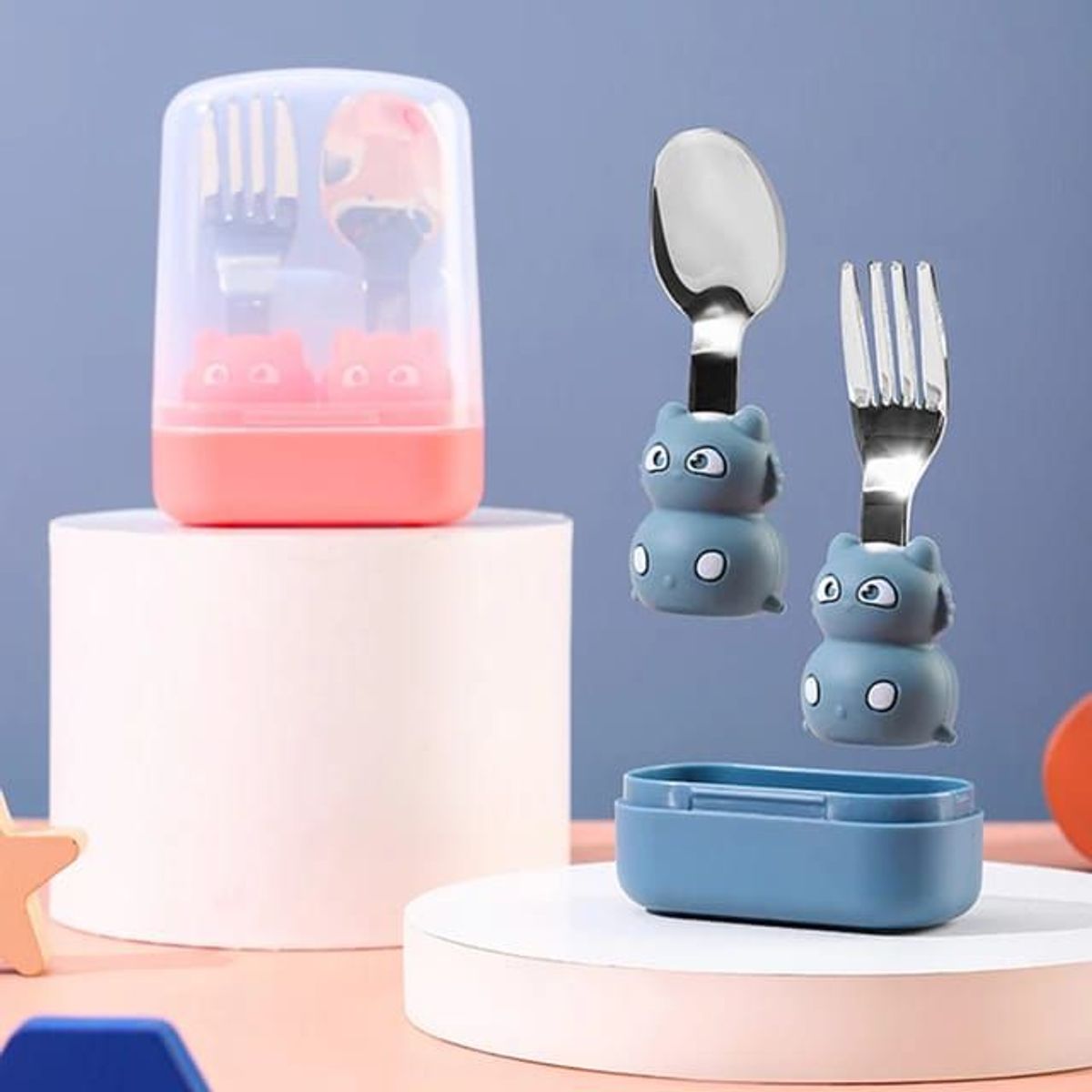 GENERICO - Set De Mini cubiertos Gatito Con Estuche Para Niños - Rosado