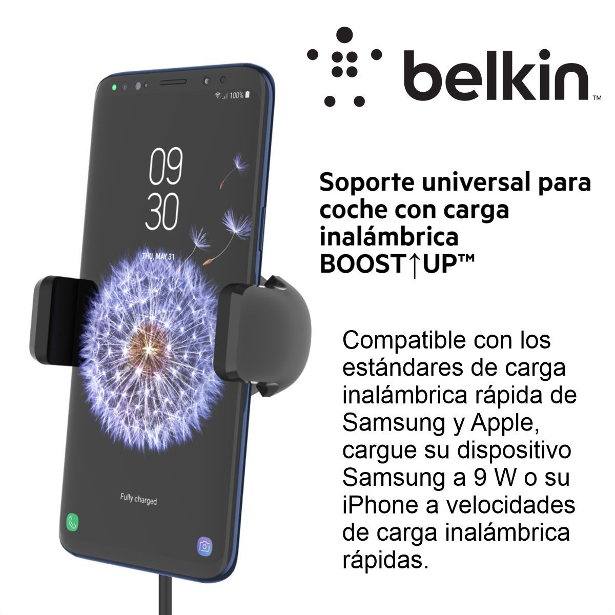 BELKIN - Cargador De Carro Inalámbrico Qi Belkin Carga Rápida Rejilla