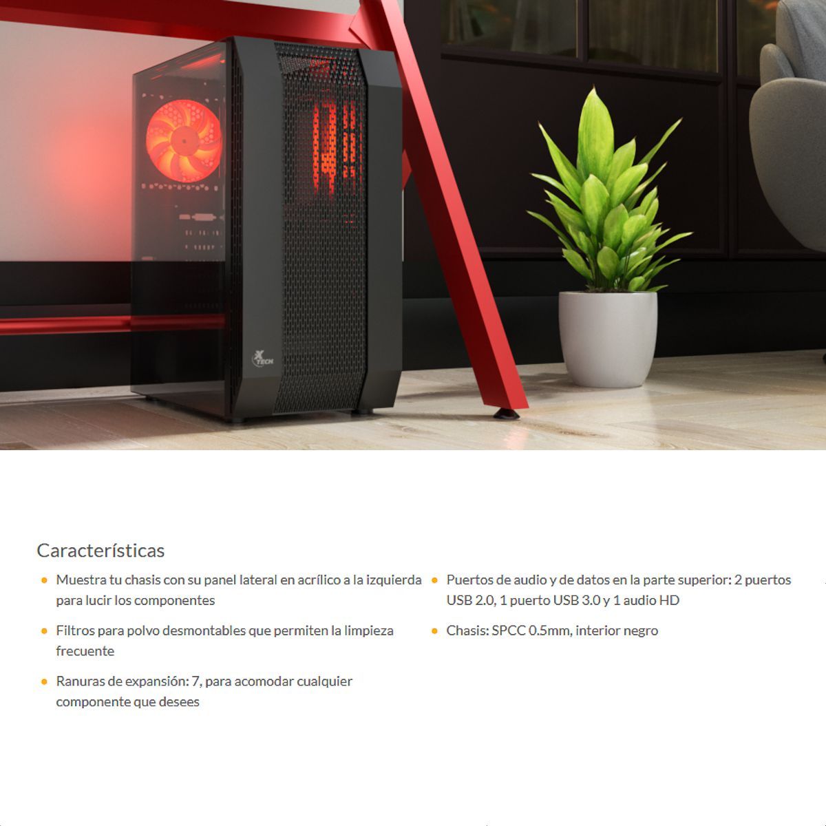 XTECH - Chasis Gabinete Gamer Xtech Deimos XT-GMR3 Mid-Tower ATX Panel Lateral Transparente 3 Puertos USB