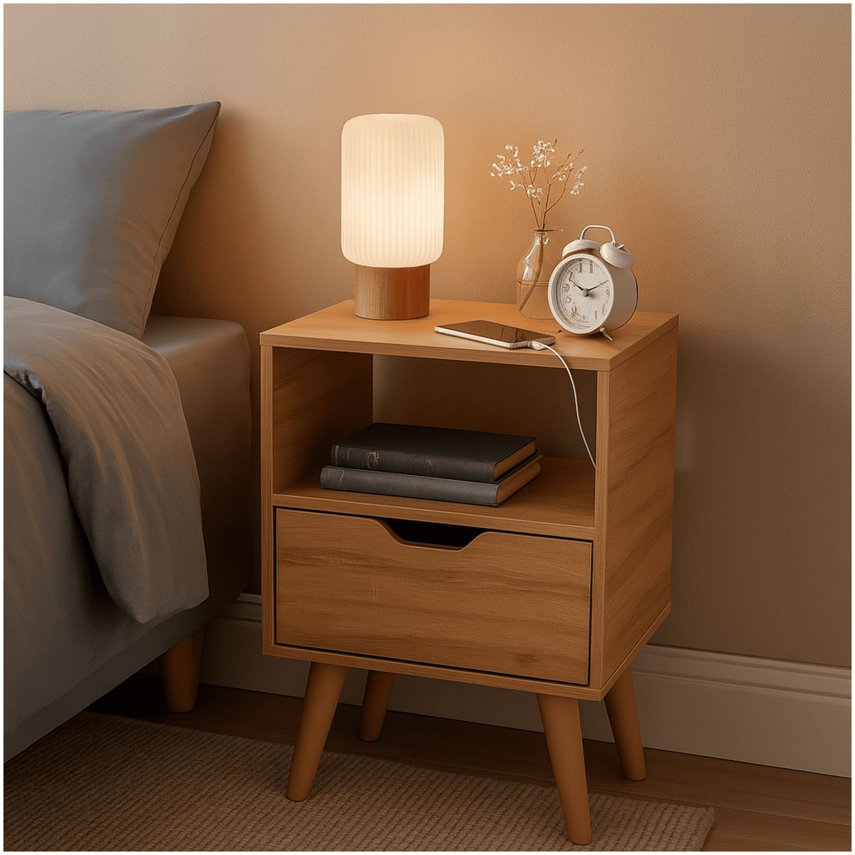 MUEBLES 2020 - Mesa de Noche Minimalista Essen en MDP color Almendra