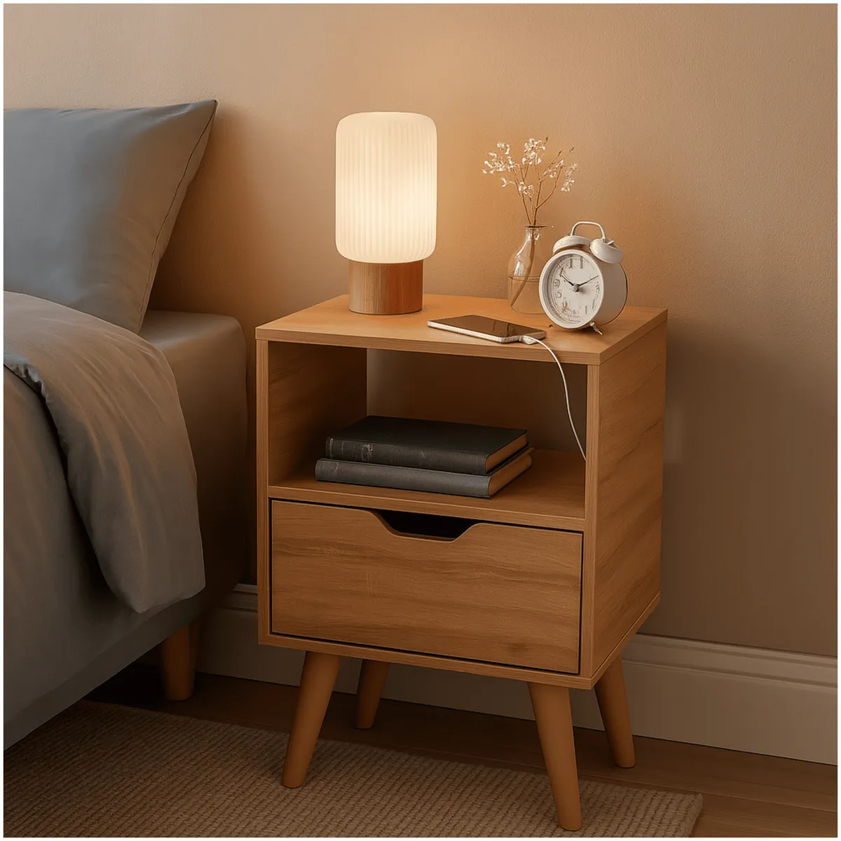 MUEBLES 2020 - Mesa de Noche Minimalista Essen en MDP color Almendra