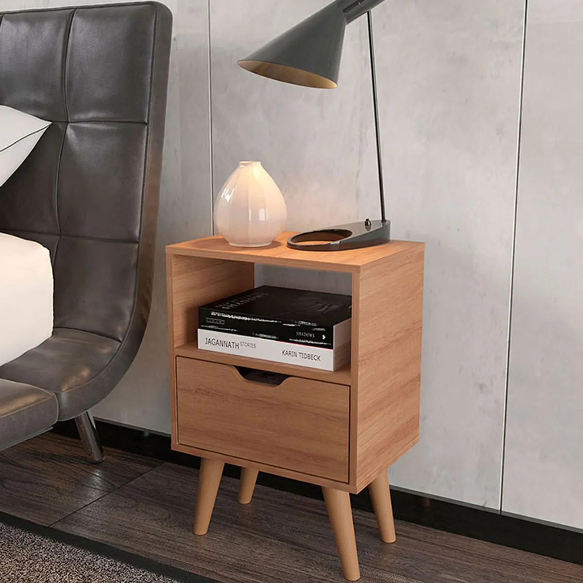 MUEBLES 2020 - Mesa de Noche Minimalista Essen en MDP color Almendra